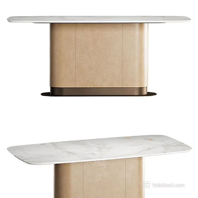 Modern Dining Table With White Marble Top And Beige Base Modern Design 3d model