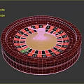 Red Roulette Wheel With Yellow Pointer Colorful Numbered Slots And Smooth Rotating Design