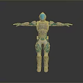 Futuristic Robot Game Movie Character With Blue And White Armor Arms Outstretched