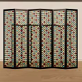 Vibrant Folding Room Divider With Colorful Square Patterns And Black Frame 3d model