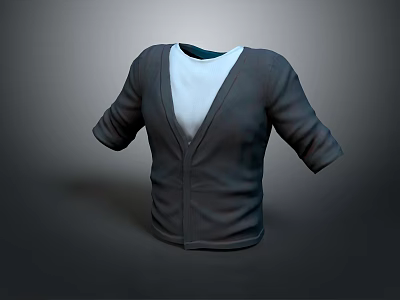 Casual Buttoned Long Sleeve Cardigan Sweater With White Inner Layer Design 3d model