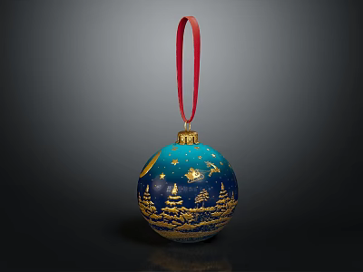 Blue Sweater With Christmas Ornament Pattern Gold Moon Stars Trees Red Ribbon 3d model