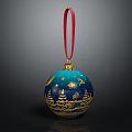 Blue Sweater With Christmas Ornament Pattern Gold Moon Stars Trees Red Ribbon