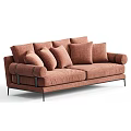 Modern Sectional Sofa with Brown and Gray Plush Cushions Padded Arms and Metal Legs
