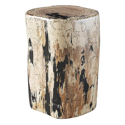 Distressed Wooden Side Table With Cream Black Brown Cracked Texture Design 3d model
