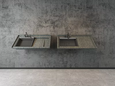 Two Wall Mounted Concrete Modern Washbasins with Faucets on Grey Wall Background 3d model