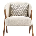 Light Colored Upholstered Accent Chair With Wooden Crossed Legs And Geometric Cushion