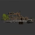 Outdoor Wooden Deck Structure With Stairs Rocks And Palm Plants