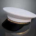 Stylish White Hat with Black Brim and Golden Decorative Band