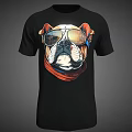 Stylish Black T shirt Featuring Bulldog Wearing Sunglasses And Red Scarf Design