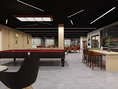 Bank Modern Lounge Area With Pool Table Bar Counter And Comfortable Seating 3d model
