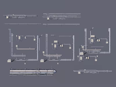 Detailed Technical Drawings of Industrial Equipment Pipe Systems and Mechanical Components 3d model