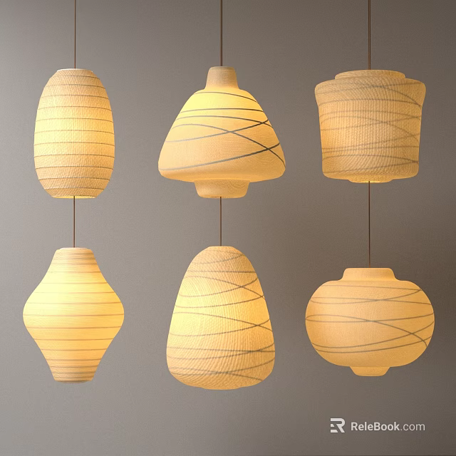 Pendant Lighting Combinations With Beige Woven Line Design And Various Shapes 3d model 