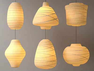 Pendant Lighting Combinations With Beige Woven Line Design And Various Shapes 3d model