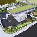 Modern Sales Office Building With Green Roof And Landscaped Outdoor Garden Areas