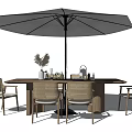 Outdoor Dining Table And Chairs Set With Wooden Top Wicker Seats And Umbrella