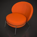 Modern Orange Single Sofa With Round Upholstered Design And Metal Legs 3d model