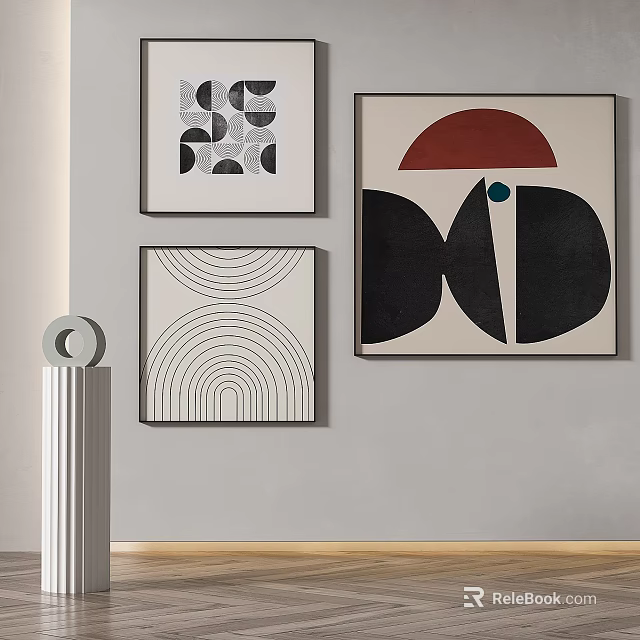 Modern Abstract Wall Art Decor With Geometric Patterns And White Decorative Column 3d model