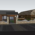 Rural Landscape With Tiled Roof Gatehouse Stone Walls Cobblestone Path And Surrounding Trees