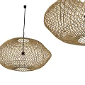 Natural Bamboo Woven Pendant Lights In Modern Interior With White Wall Background