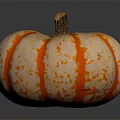 Fresh Small Round Pumpkin With Orange Red Stripes And Yellow Spots On Black Reflective Background