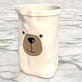 Cute White Storage Basket With Cartoon Bear Face Design Wrinkle Texture For Home Organization
