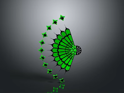 Green Fan Shaped Structure With Black Details And Green Stars On Grey Background 3d model