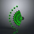 Green Fan Shaped Structure With Black Details And Green Stars On Grey Background