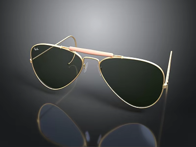 Aviator Sunglasses With Gold Frame And Green Lenses For Daily Use 3d model