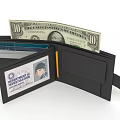 Black Open Wallet with 10 US Dollar Bill Cards and ID Card Inside 3d model