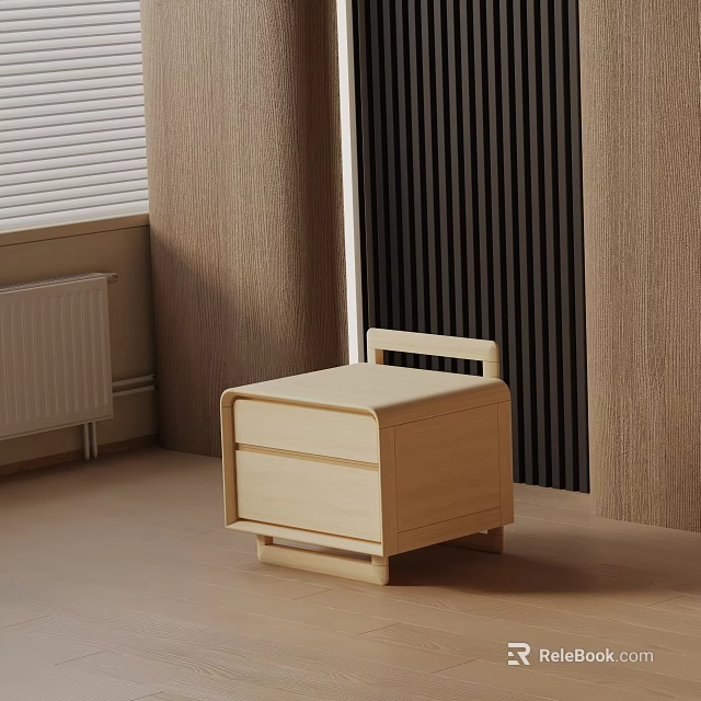 Light Wooden Nightstand With Minimalist Design For Modern Bedroom Interior Two Drawers And Smooth Surface 3d model 