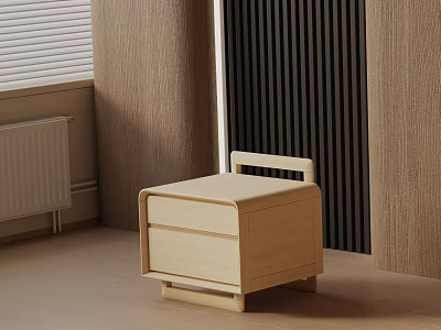 Light Wooden Nightstand With Minimalist Design For Modern Bedroom Interior Two Drawers And Smooth Surface 3d model