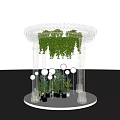 Circular Wire Mesh Gazebo With Hanging Green Plants And White Spherical Lights