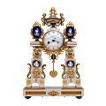 Classic Decorative Mantel Clock with Golden Ornaments Blue Porcelain Medallions and White Dial
