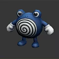 Cute Blue Cartoon Creature With Big Eyes White Gloves And Black White Spiral Belly