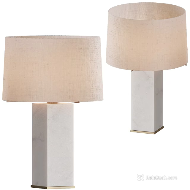 Two Modern Table Lamps with Marble Base and Beige Fabric Lampshade 3d model 