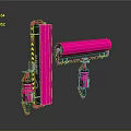 Pink Mechanical Equipment With Yellow Black Warning Stripes And Support Components
