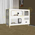 White Pet Cabinet with LED Lights Multi level Design for Indoor Cat Habitat