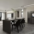 Modern Living Dining Room Interior With Large TV Black Sofa Round Coffee Table Dining Table