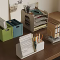 Colorful Folders With Storage Boxes Multi Layer Organizer Pens And Papers On Office Desk