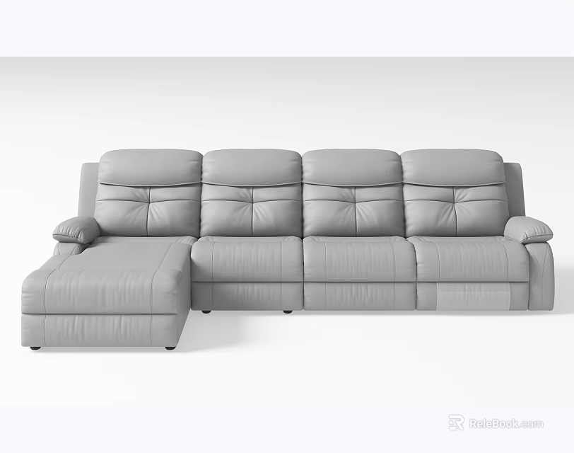Modern Gray Leather Sectional Sofa With Multiple Seats And Stitched Backrests 3d model