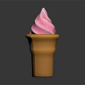 Creamy Pink Swirled Ice Cream With Colorful Sprinkles In Orange Cone