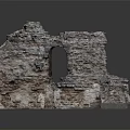 Detailed Stone Ruin Wall Model With Broken Window And Rough Textured Surface 3d model