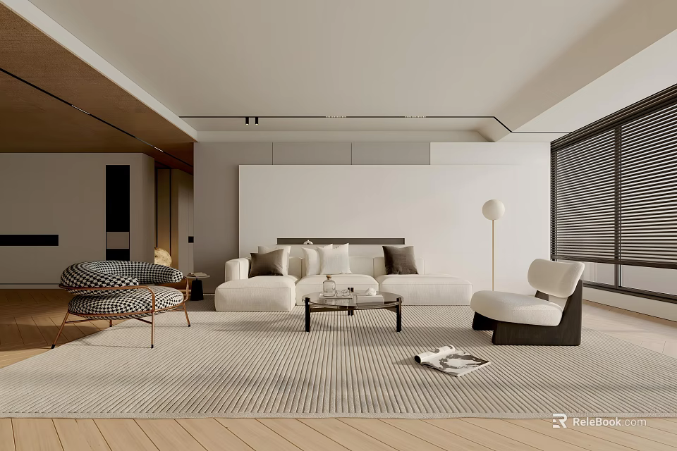 Modern Living Room Interior With White Sofa Throw Pillows Coffee Table And Large Windows 3d model