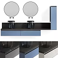 Modern Bathroom Vanity With Double Sinks Round Mirrors And Blue Cabinets 3d model