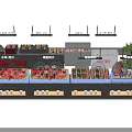 Round Buffet Dining Table Food Display With Fresh Seafood Meat Vegetables And Green Plants