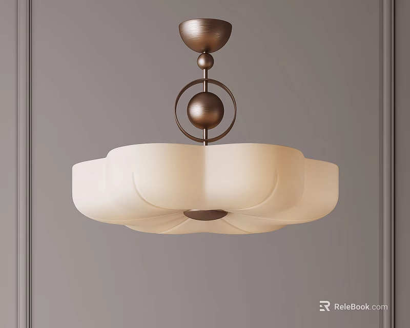 Elegant Petal Shaped Ceiling Light With White Glass Shade And Bronze Metal Spherical Detail 3d model 