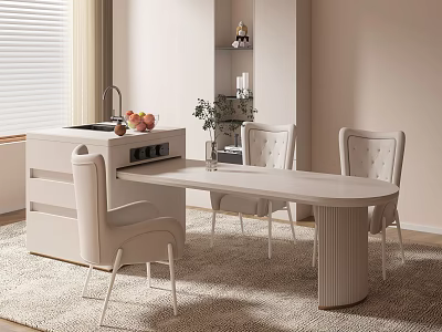 Elegant Modern Dining Table Set with Oval Top Upholstered Chairs and Light Wood Legs 3d model
