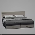 Modern Double Bed With Light Headboard Gray Mattress And Storage Drawers
