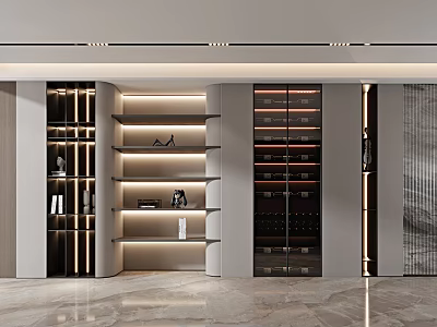 Modern Luxury Wine Cabinet with Glass Doors LED Lighting Open Design Marble Floor Display Shelves 3d model
